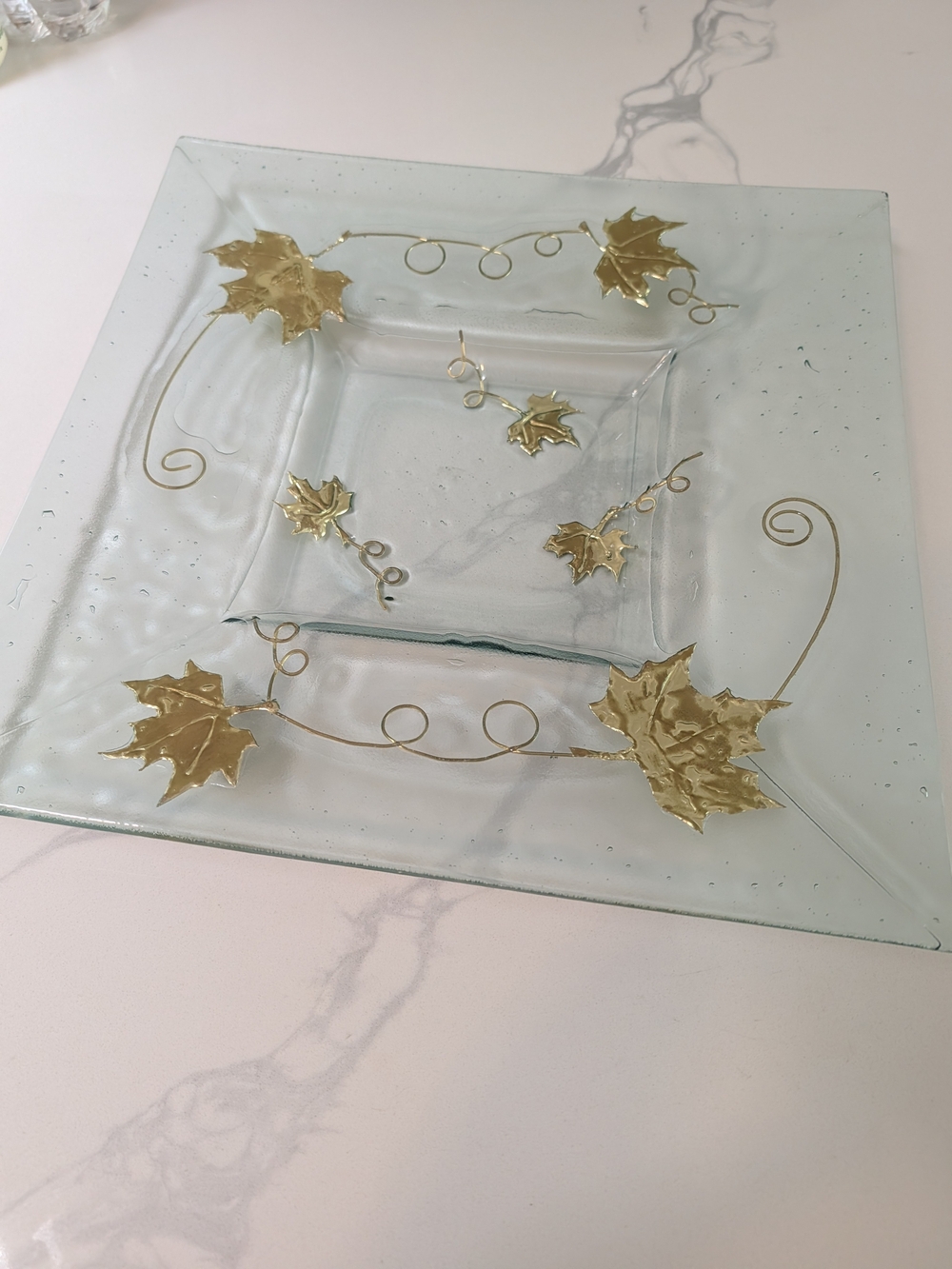 Gold Leaf Decorative Glass Plate - Women Accessories